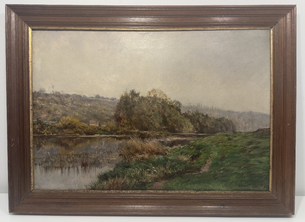 Gabriel Mathieu (1843-1921) - Riverbank, Crozant School - Oil