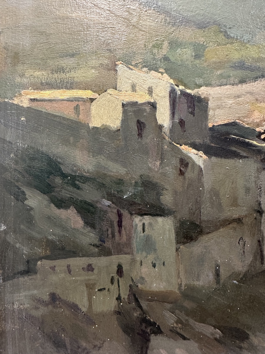 Marcel Gabriel Genette (b.1889) - Entrevaux, Provençal Village - Oil-photo-2