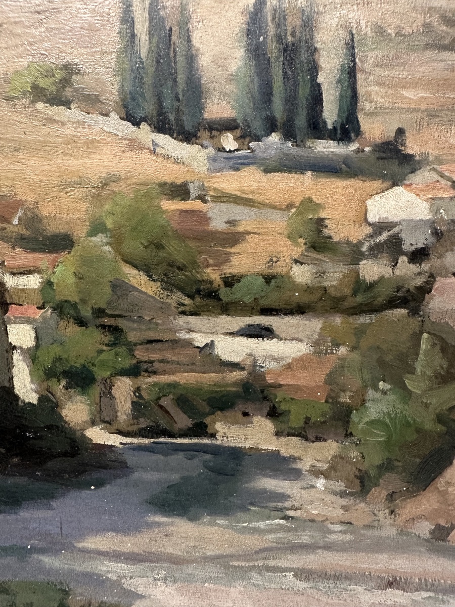 Marcel Gabriel Genette (b.1889) - Entrevaux, Provençal Village - Oil-photo-4