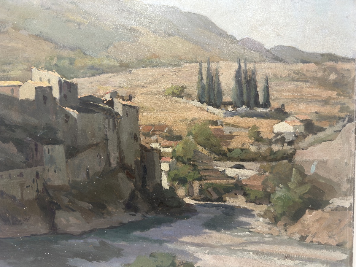 Marcel Gabriel Genette (b.1889) - Entrevaux, Provençal Village - Oil