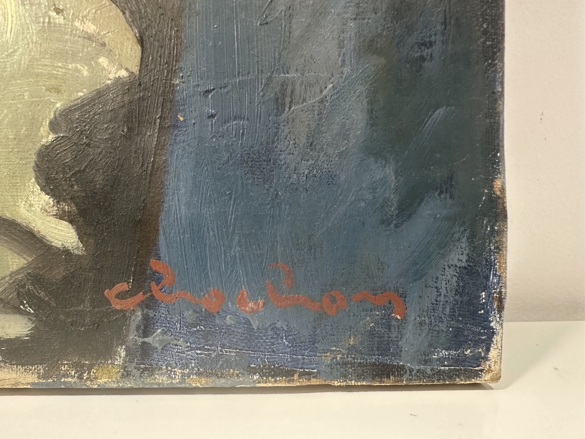 André Chochon (1910-2005) Portrait dont le visage est traité de façon androgyne Huile sur toile-photo-2