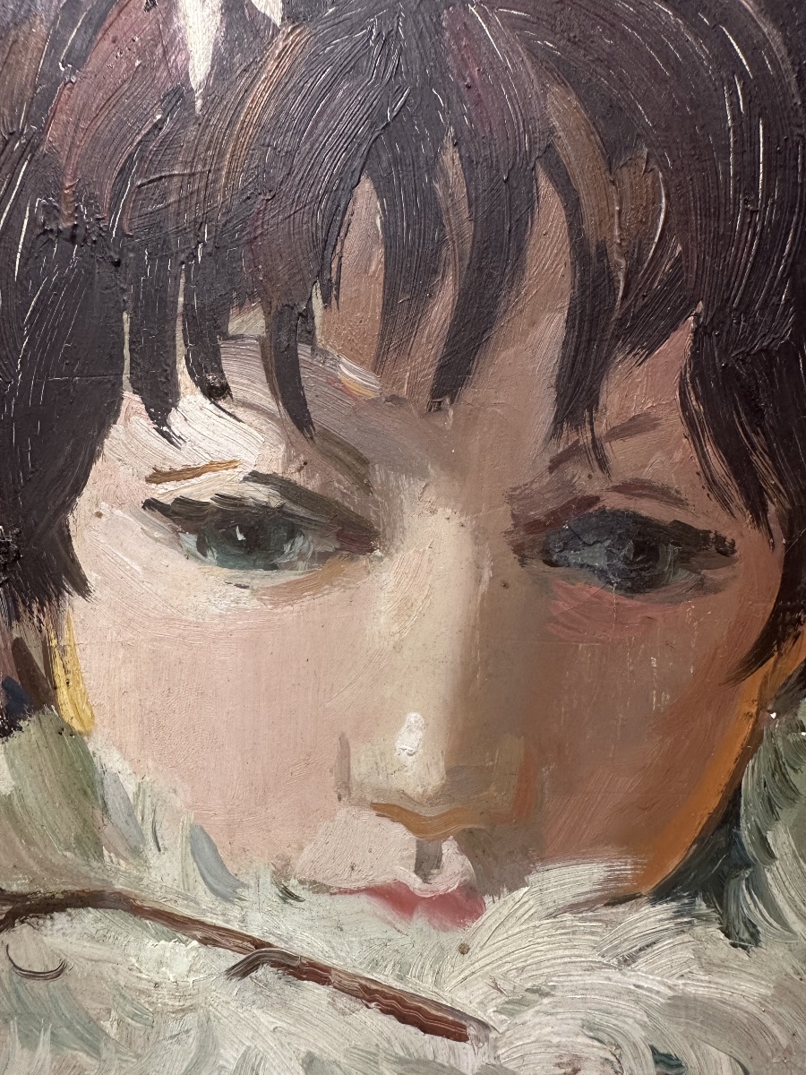 André Chochon (1910-2005) Portrait dont le visage est traité de façon androgyne Huile sur toile-photo-3