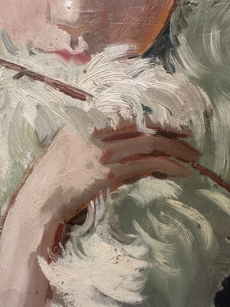 André Chochon (1910-2005) Portrait dont le visage est traité de façon androgyne Huile sur toile-photo-4