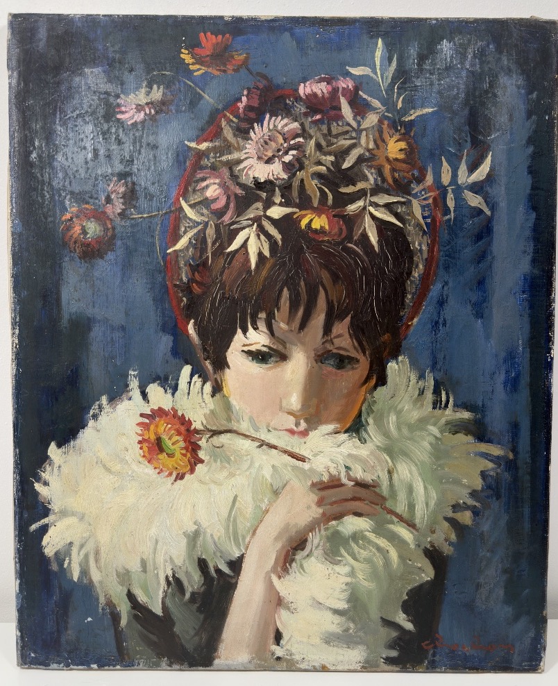 André Chochon (1910-2005) Portrait dont le visage est traité de façon androgyne Huile sur toile