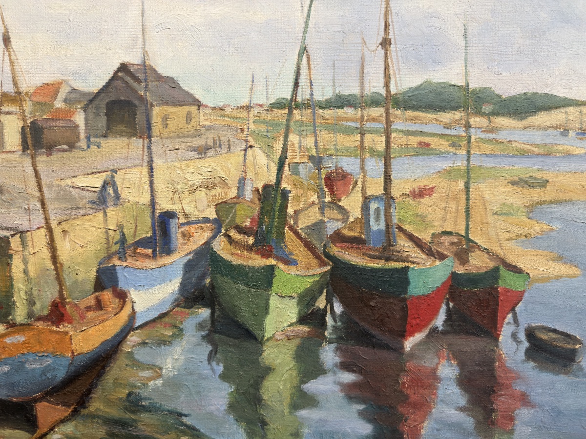 Raymond Simonin (1907-1998) — Les sardiniers à quai / Saint Gilles Croix-de-Vie, Vendée Lorrain-photo-3