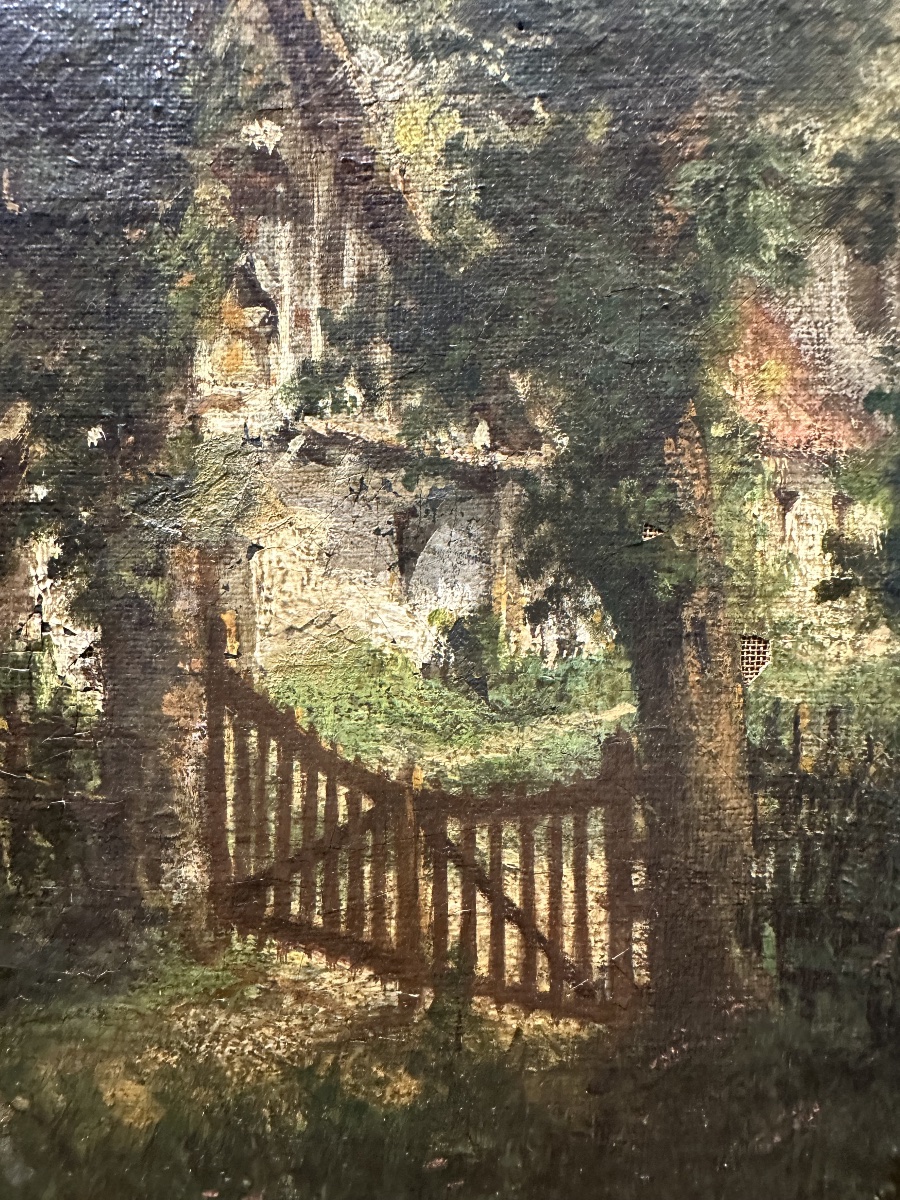 Louise Becq De Fouquières (1825-1892) — Talking By The Cottage — Oil On Canvas-photo-2