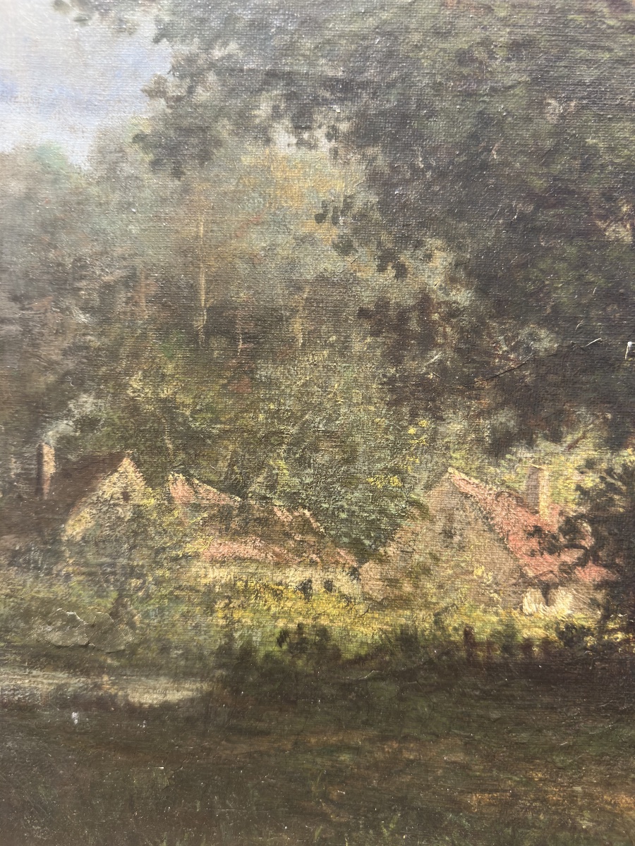Louise Becq De Fouquières (1825-1892) — Talking By The Cottage — Oil On Canvas-photo-5