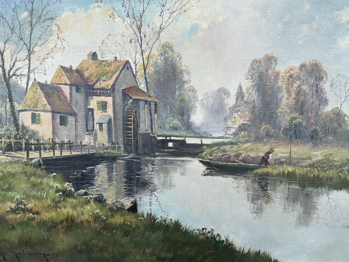 Eugène Galien-laloue (1854–1941), Known As M. Juliany Watermill And Boat On A River-photo-2