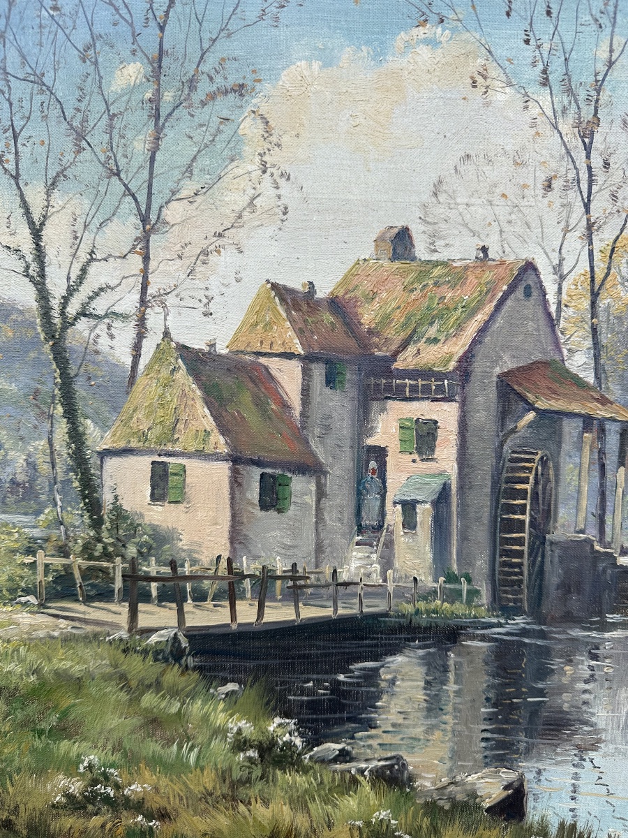 Eugène Galien-laloue (1854–1941), Known As M. Juliany Watermill And Boat On A River-photo-1