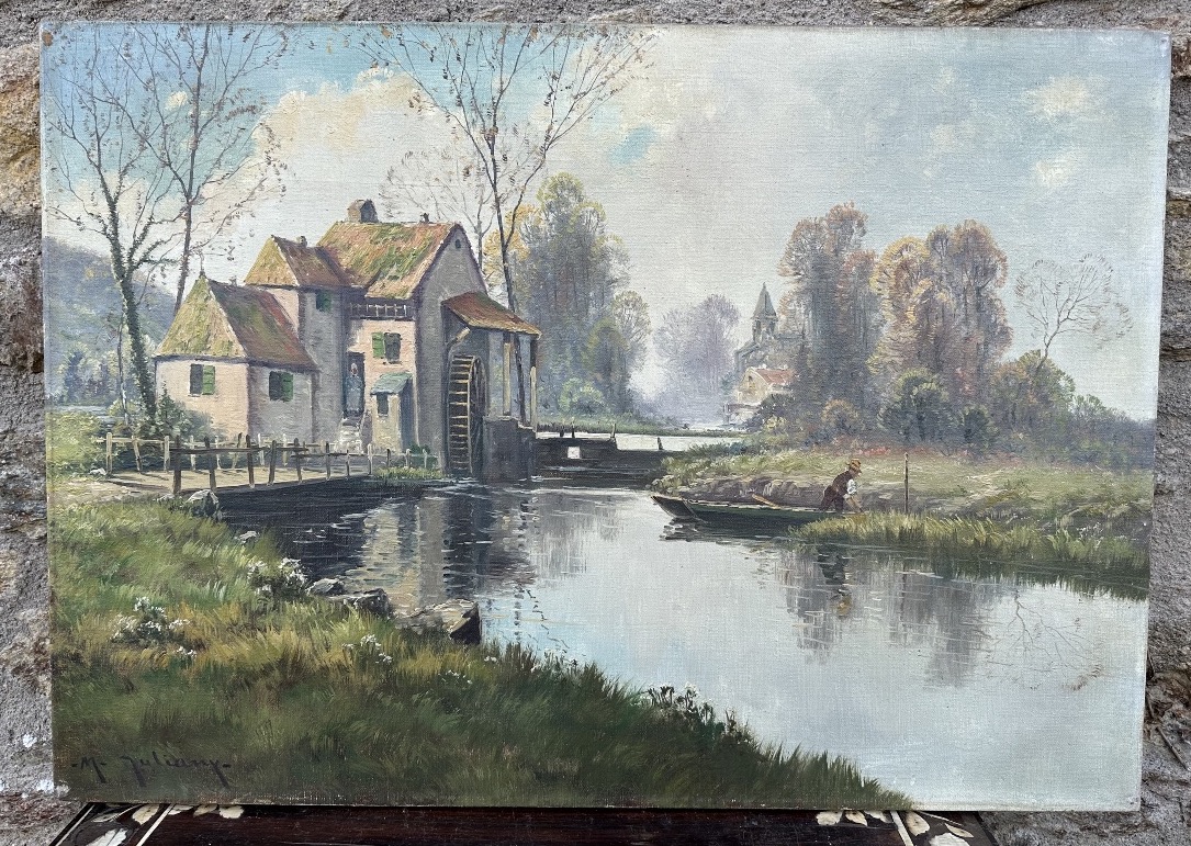 Eugène Galien-laloue (1854–1941), Known As M. Juliany Watermill And Boat On A River