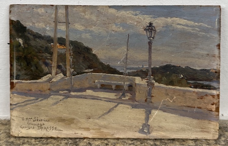 Georges Paul Joseph DARASSE (1855-?) Terrasse au réverbère, dédicacée à Madame Séverine