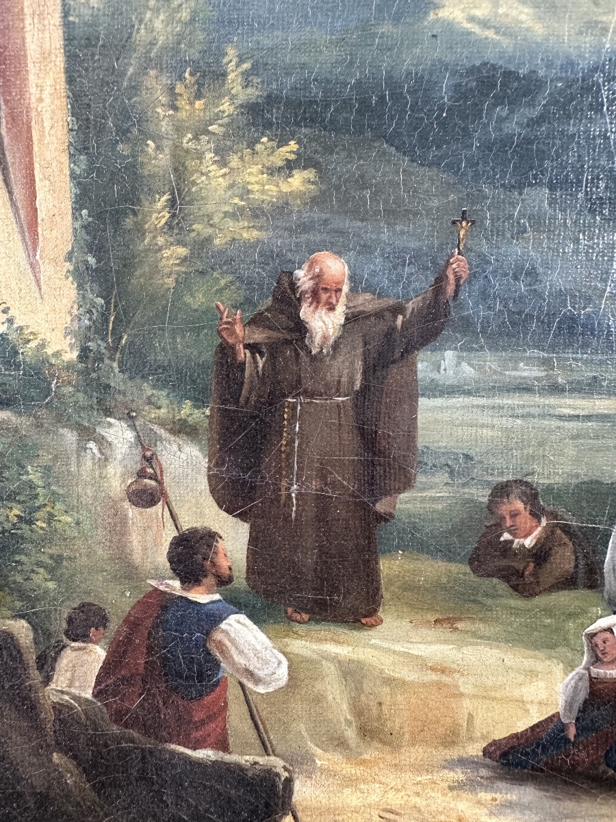 École du XIXe siècle Prédication devant une chapelle dans un paysage de montagne Italie ?-photo-1
