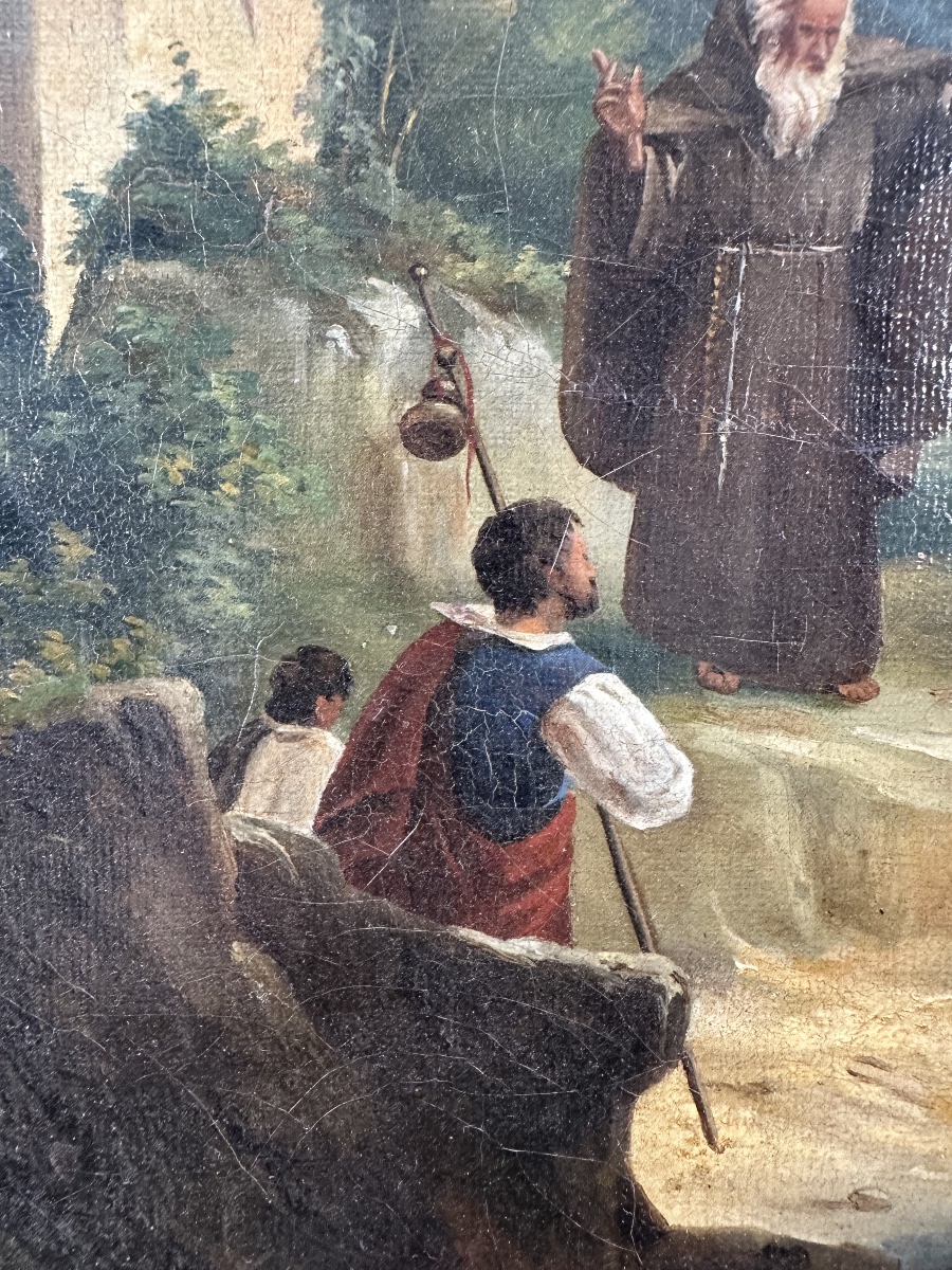 École du XIXe siècle Prédication devant une chapelle dans un paysage de montagne Italie ?-photo-2