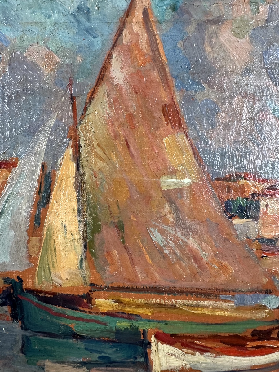 Louis Azéma (1876–1963) Voiliers et barques dans un port méditerranéen, 1933-photo-3