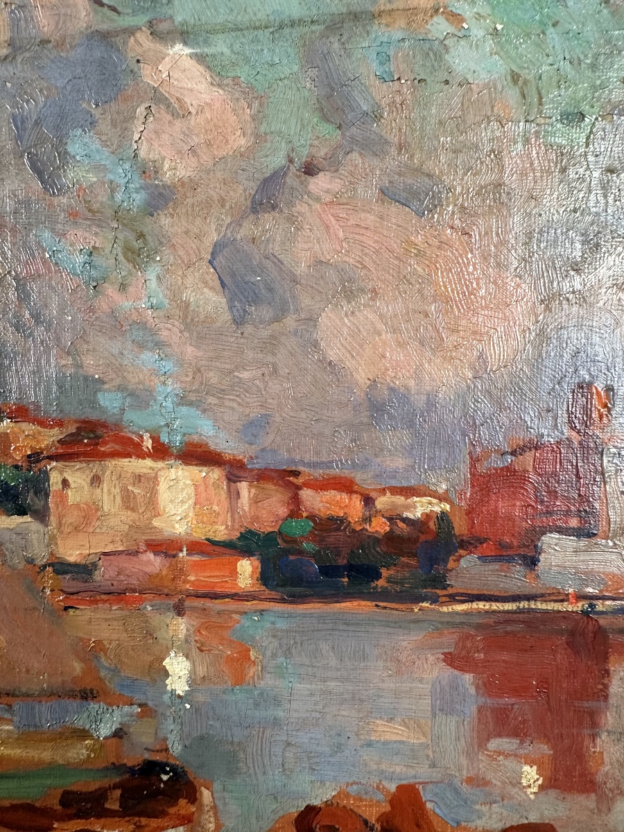 Louis Azéma (1876–1963) Voiliers et barques dans un port méditerranéen, 1933-photo-3