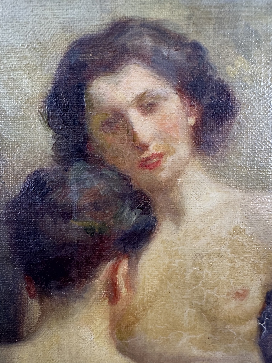 Jules-albert Mignon (1875–1943) Two Bathers With Swans Oil On Canvas-photo-2