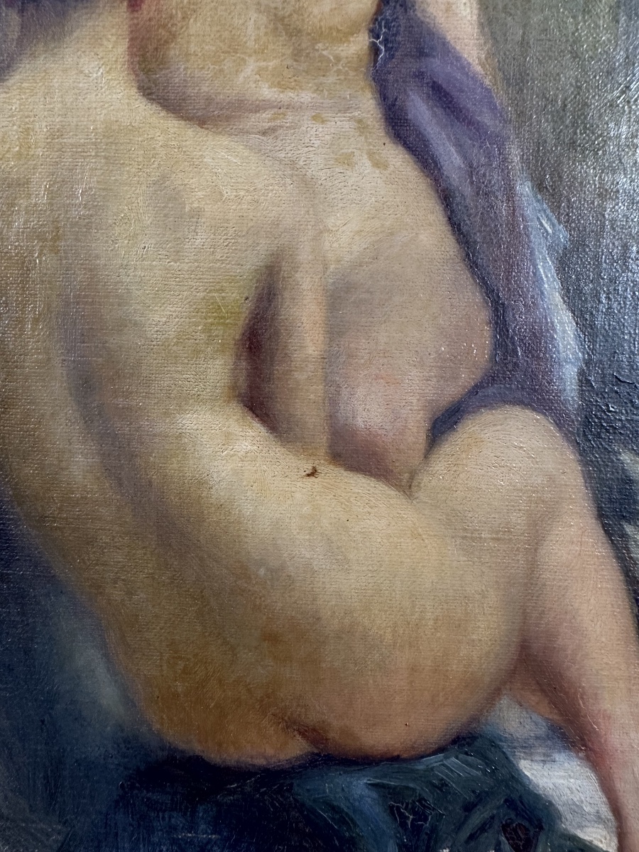 Jules-albert Mignon (1875–1943) Two Bathers With Swans Oil On Canvas-photo-3