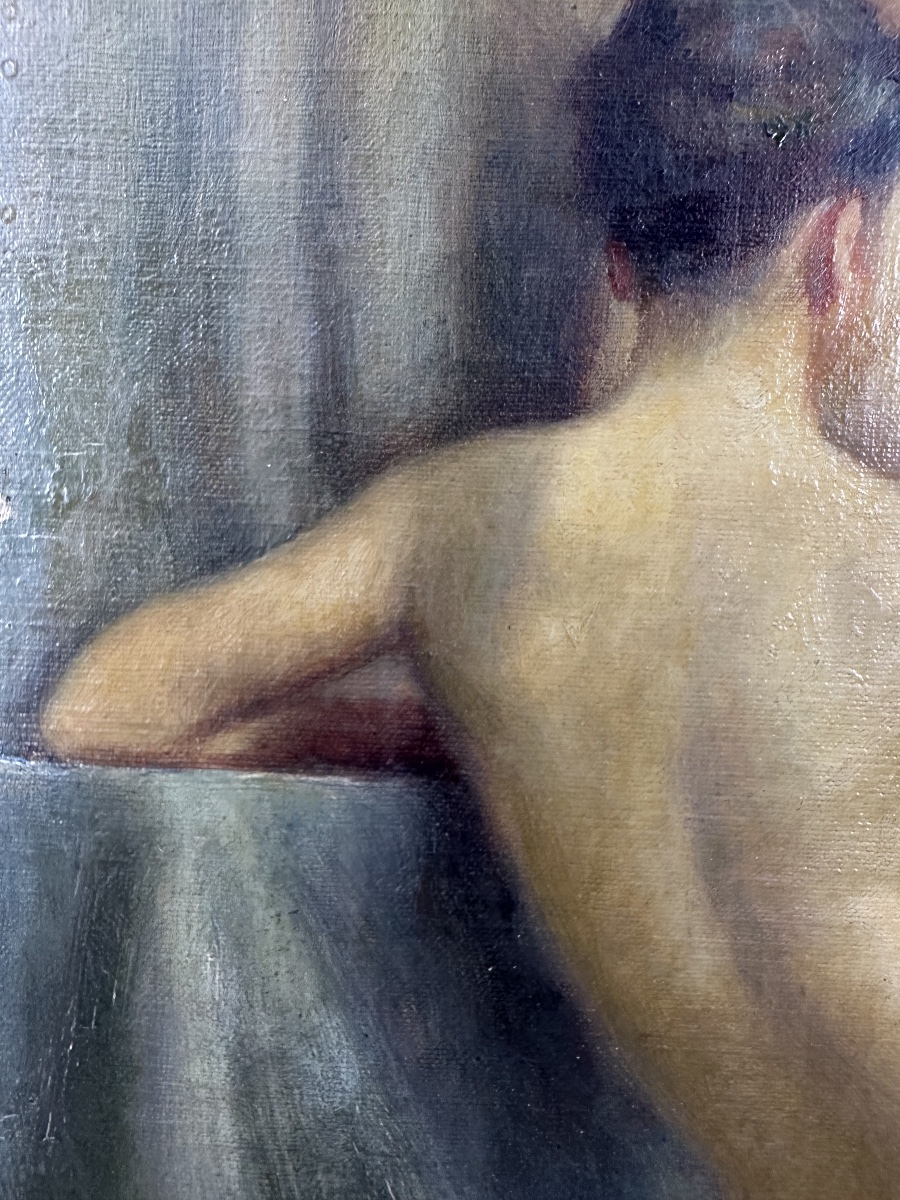 Jules-albert Mignon (1875–1943) Two Bathers With Swans Oil On Canvas-photo-5