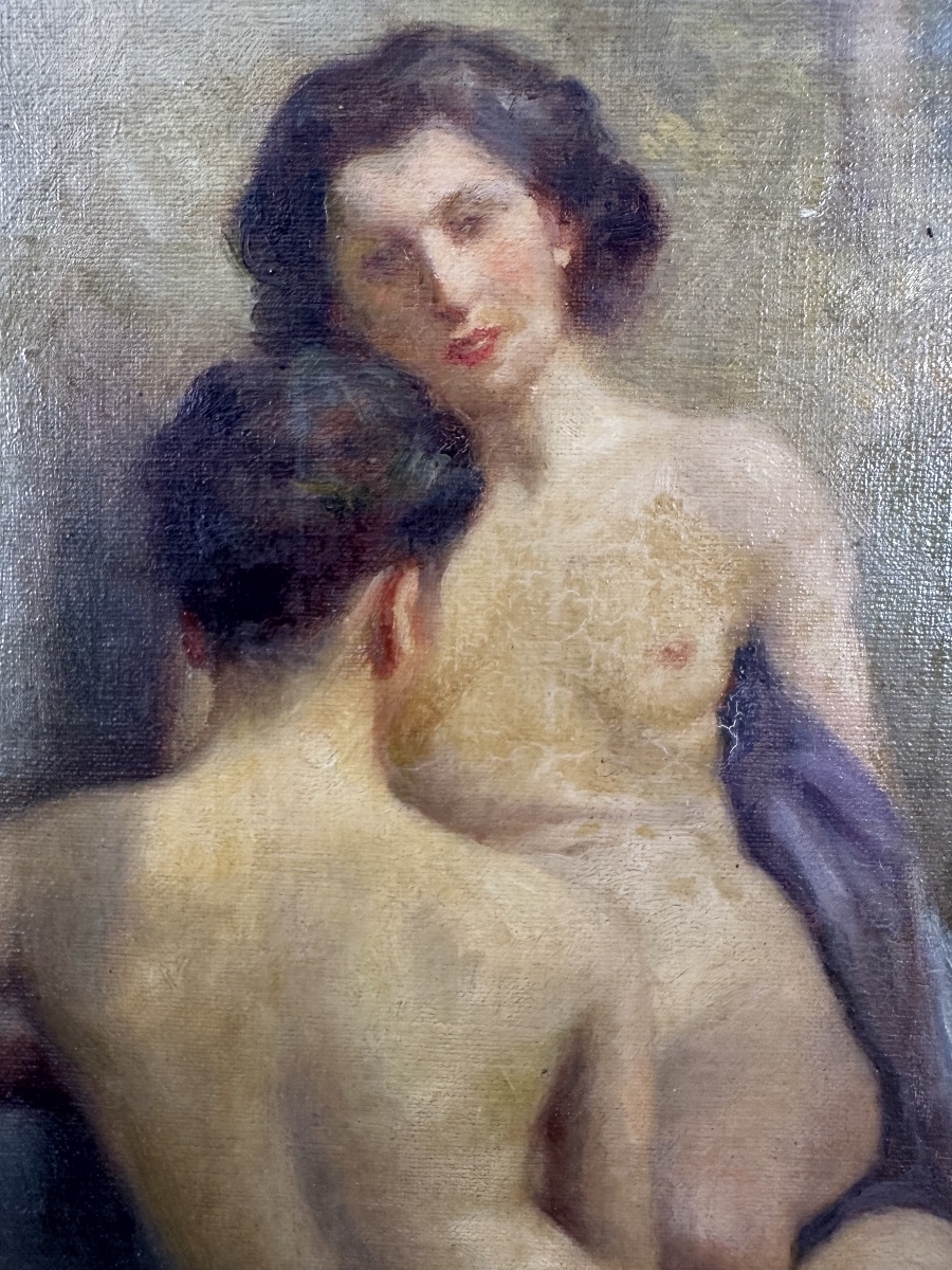 Jules-albert Mignon (1875–1943) Two Bathers With Swans Oil On Canvas-photo-6