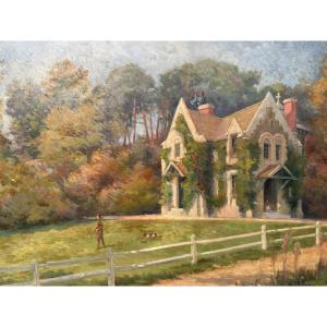 Maurice Millière (1871–1946) Hunting Manor House In A Park, Dedicated To Victor Petitpas