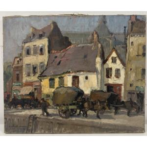 Emmanuel Marcel-Laurent (1892-1948)  Marché à Quimper Bretagne / groupe de Concarneau