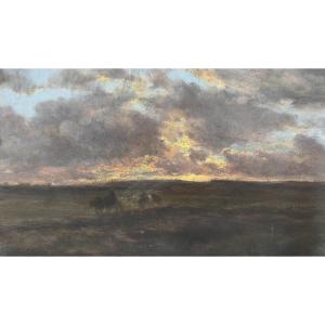 Clément Quinton (1851-1921) - Coucher De Soleil, Soir D'Orage - Huile