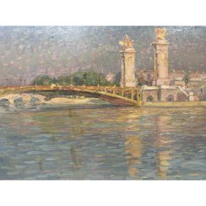 Raphaël Dubois, dit Chanterou (1888-1945) Vue du Pont Alexandre III, Paris Huile sur toile