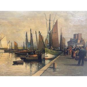 A. Trassard (XXe)  Retour De Pêche au port De Concarneau  BRETAGNE 