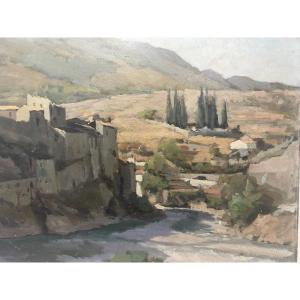 Marcel Gabriel Genette (b.1889) - Entrevaux, Provençal Village - Oil