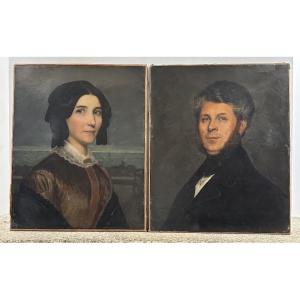 Jules Lefebvre (1834–1912) Companion Portraits Of A Woman And A Man, Circa 1855 Two Oils