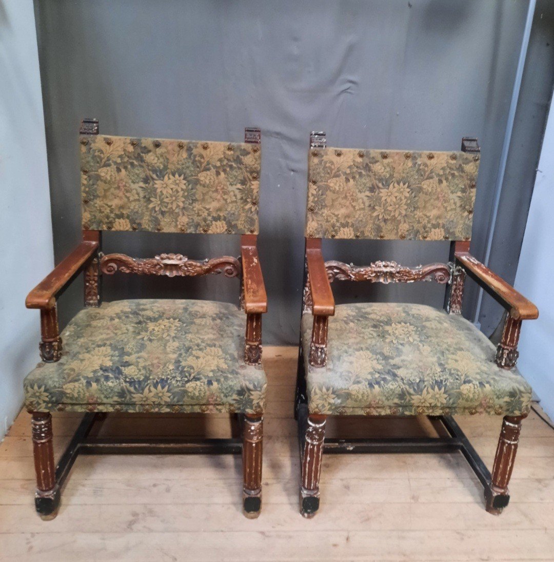Pair Of Armchairs Partly Louis XIII Period-photo-3
