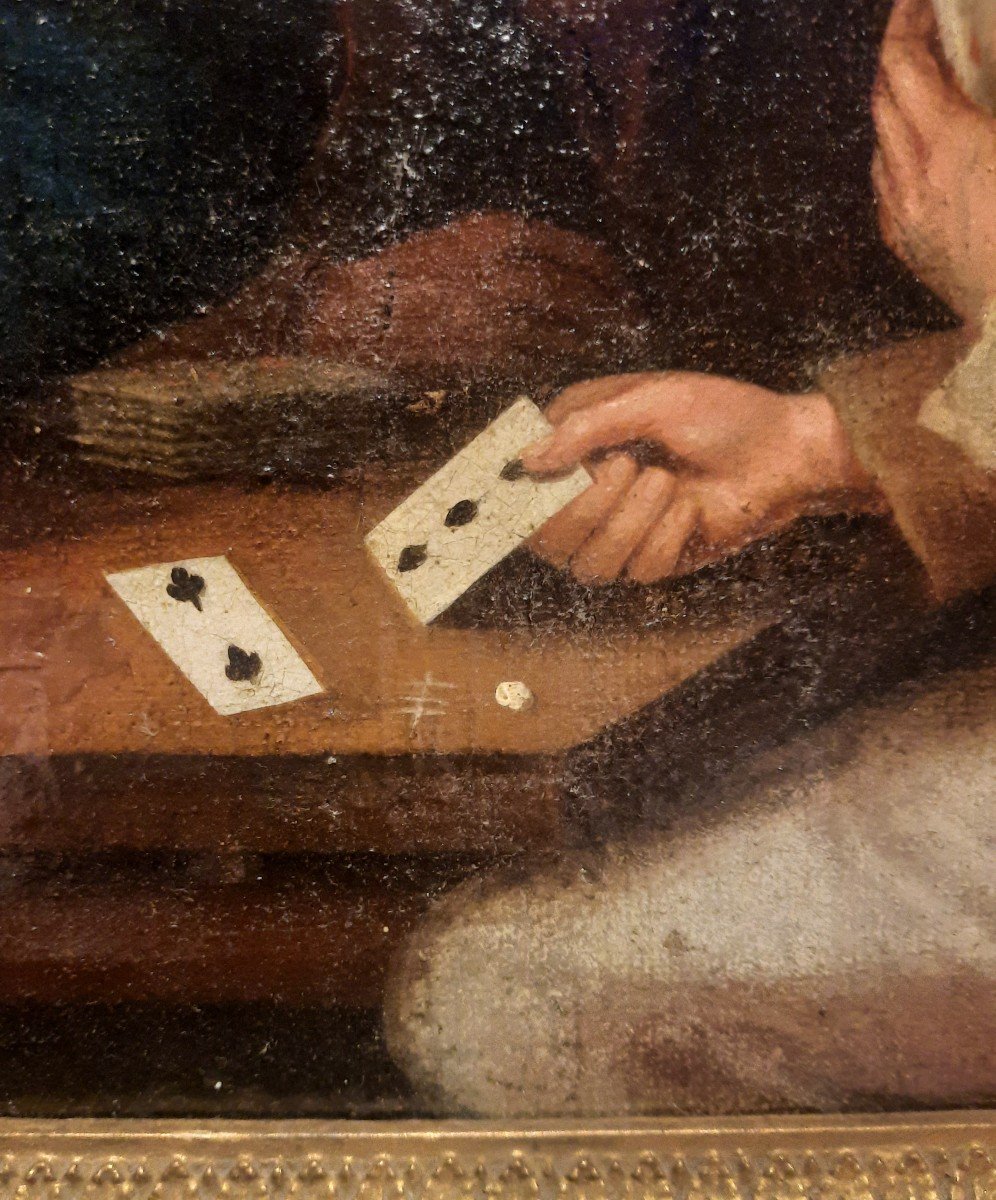 Oil On Canvas From The Eighteenth Century "the Card Players"-photo-3