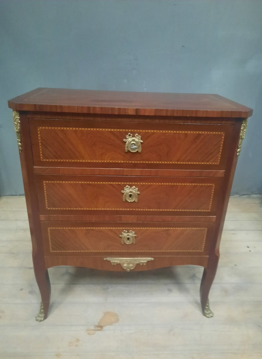 Small Transitional Style Marquetry Chest Of Drawers -photo-2
