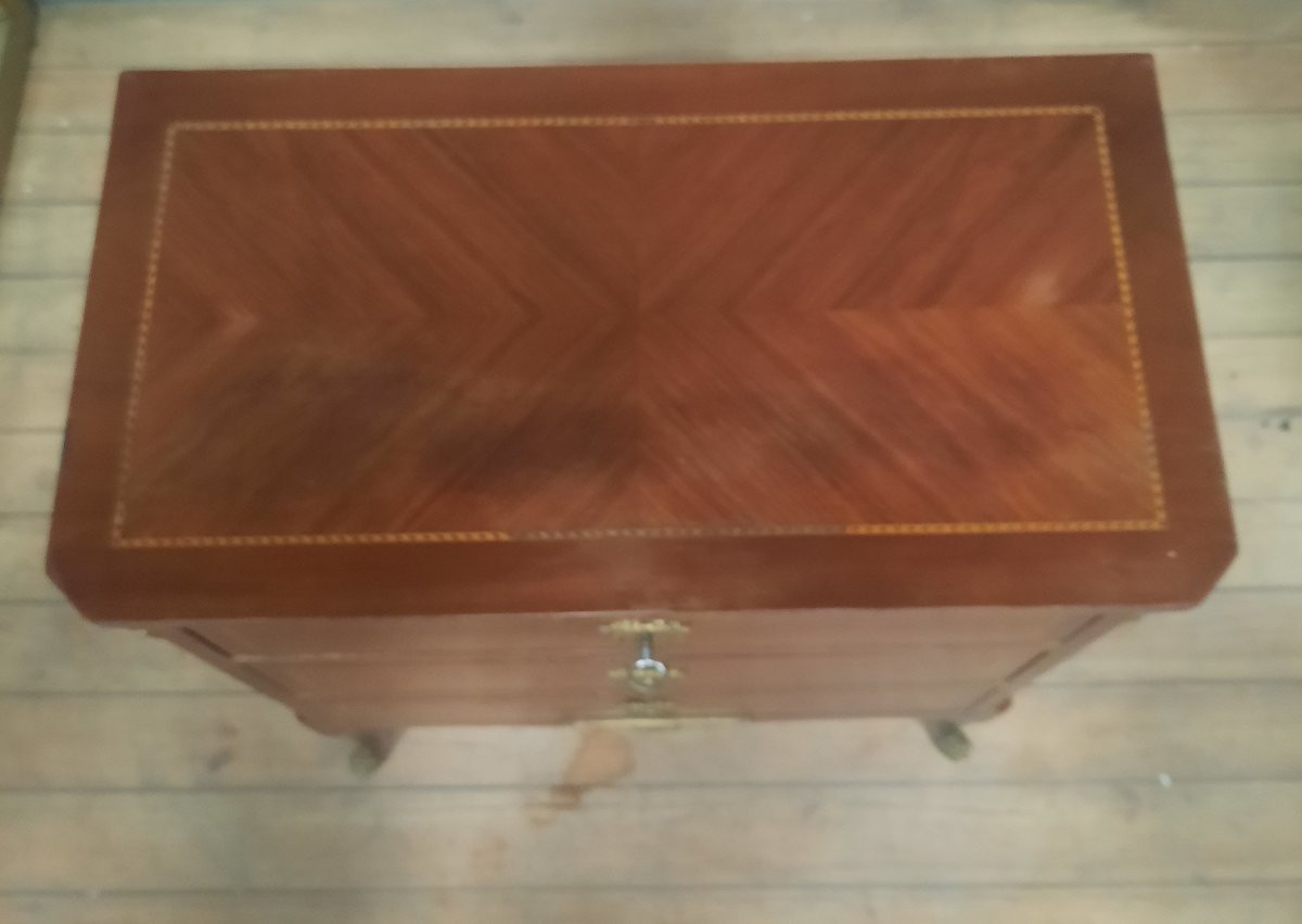 Small Transitional Style Marquetry Chest Of Drawers -photo-4