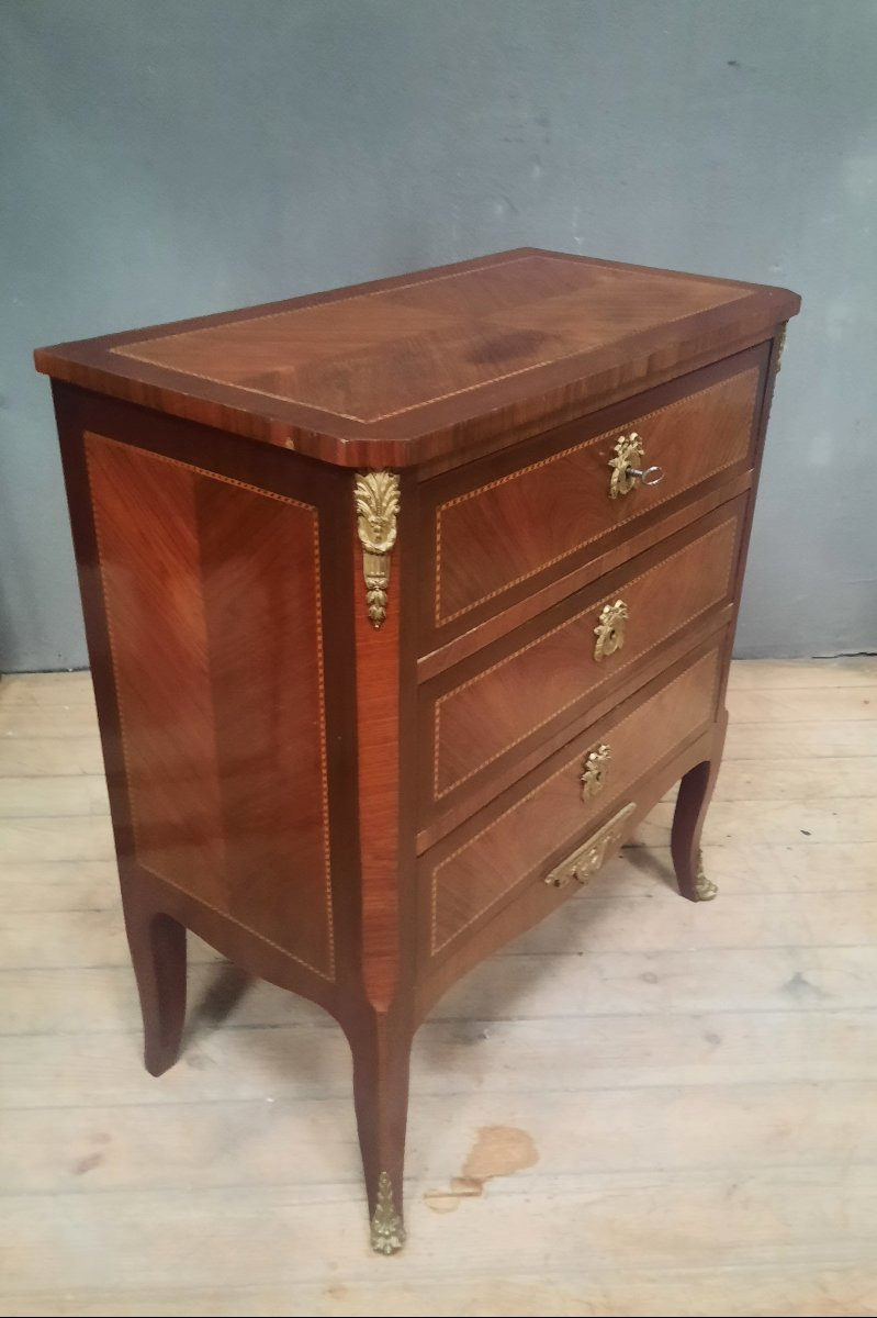 Small Transitional Style Marquetry Chest Of Drawers -photo-4
