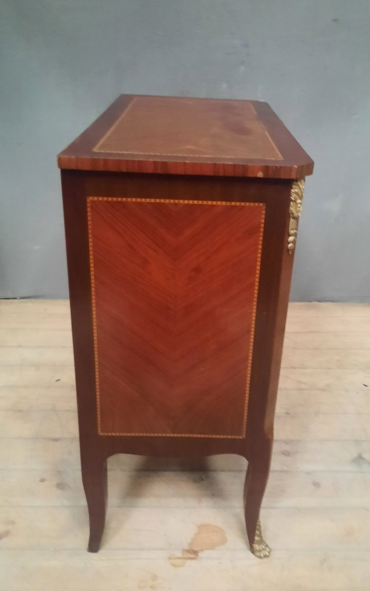 Small Transitional Style Marquetry Chest Of Drawers -photo-5