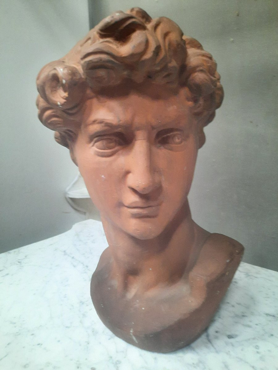 Sculpture de David en buste en terre cuite-photo-2