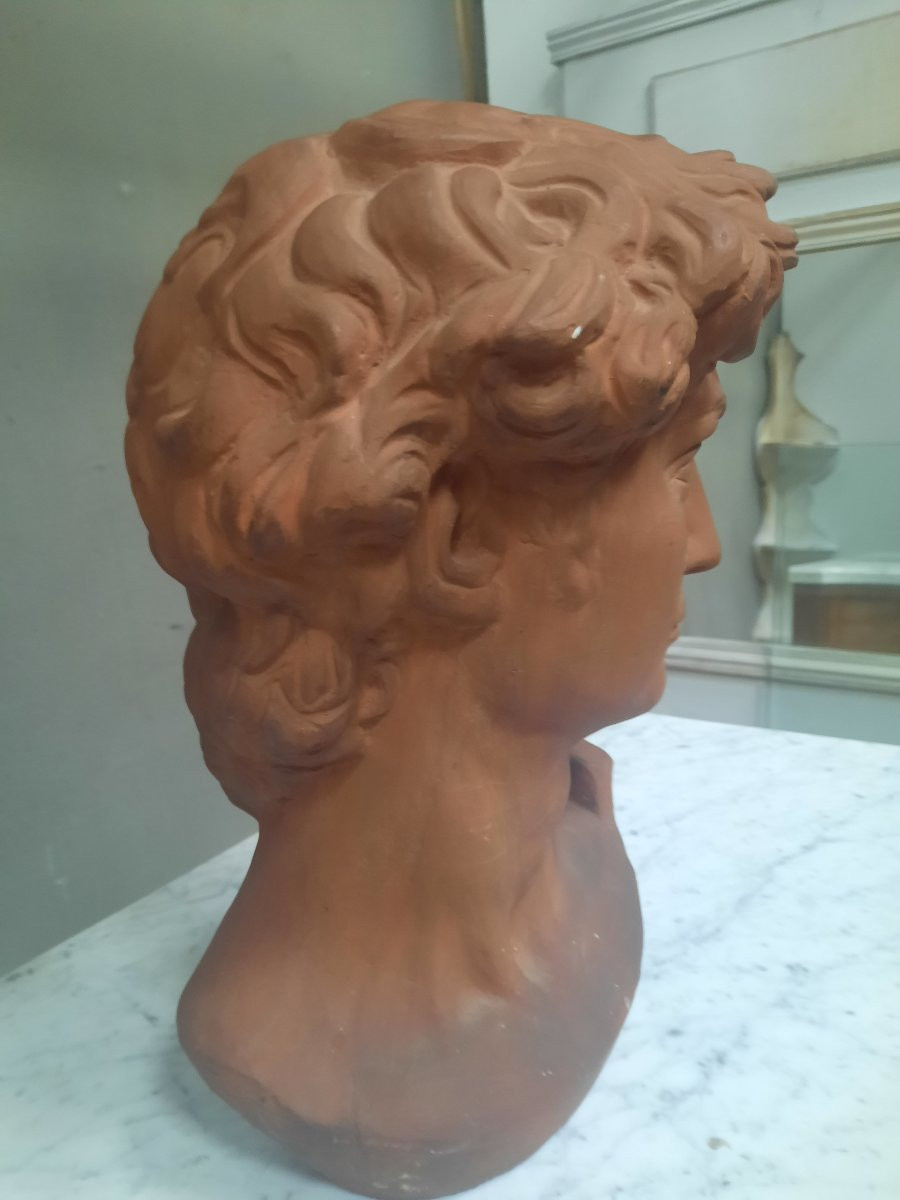 Sculpture de David en buste en terre cuite-photo-3