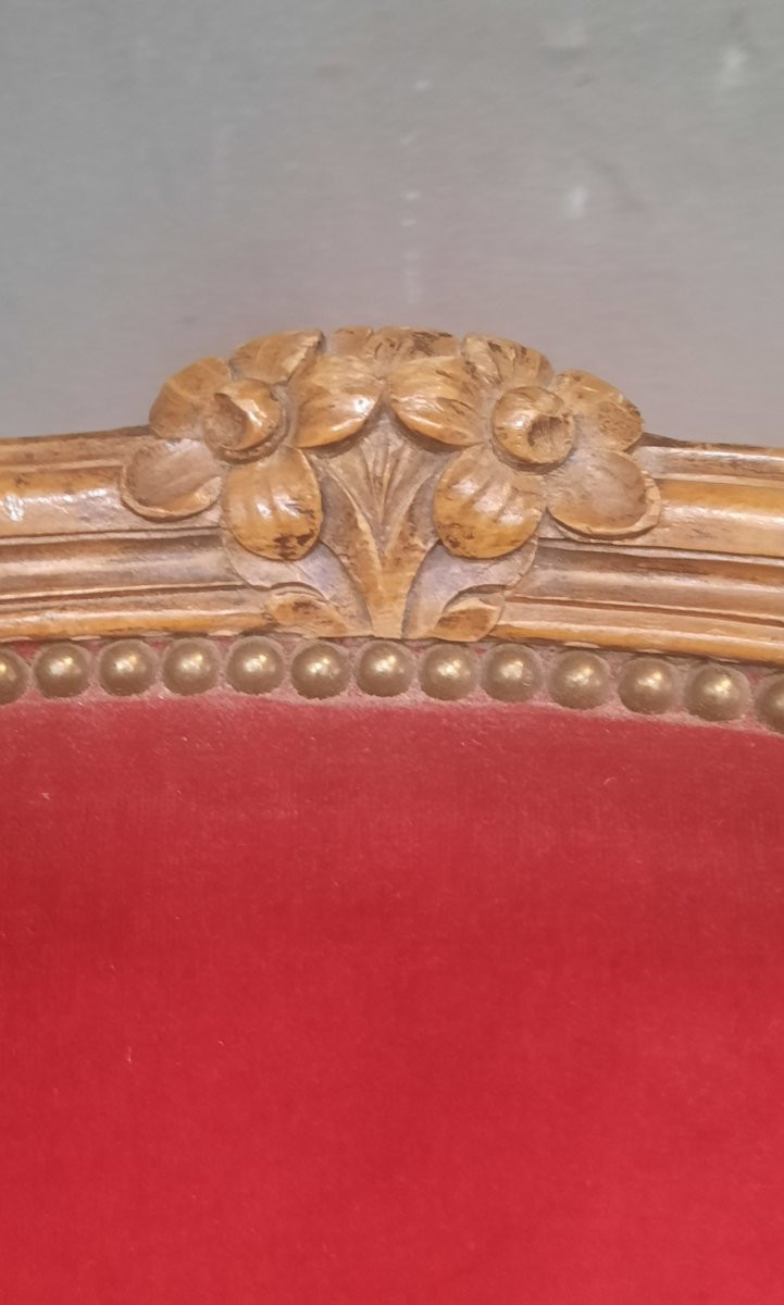 Large bergere de style Louis XV en velour rouge-photo-8