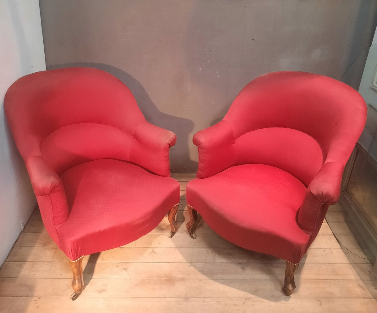 Paire de fauteuil crapaud  rouge-photo-3
