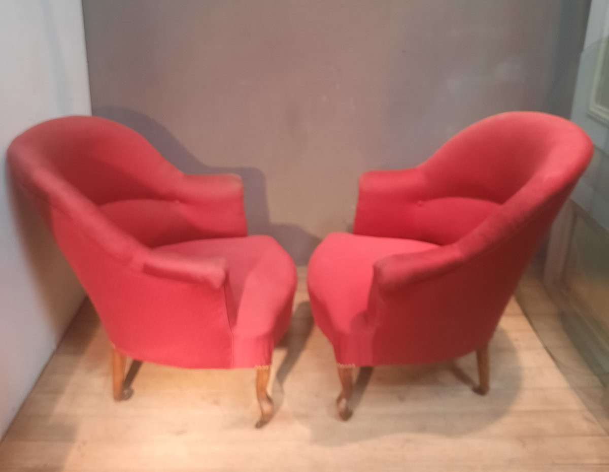Paire de fauteuil crapaud  rouge-photo-4