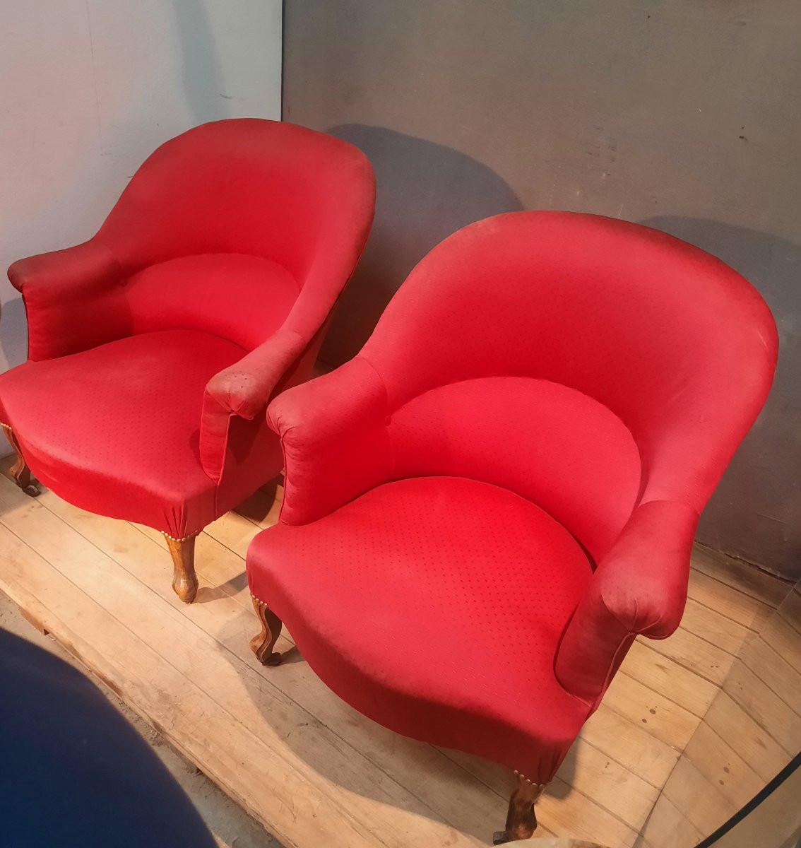 Paire de fauteuil crapaud  rouge-photo-5