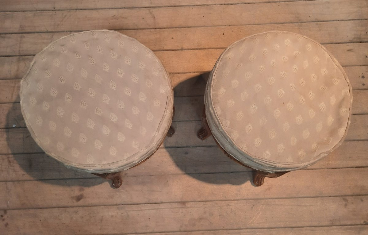 Pair Of Louis XV Style Round Stools-photo-3