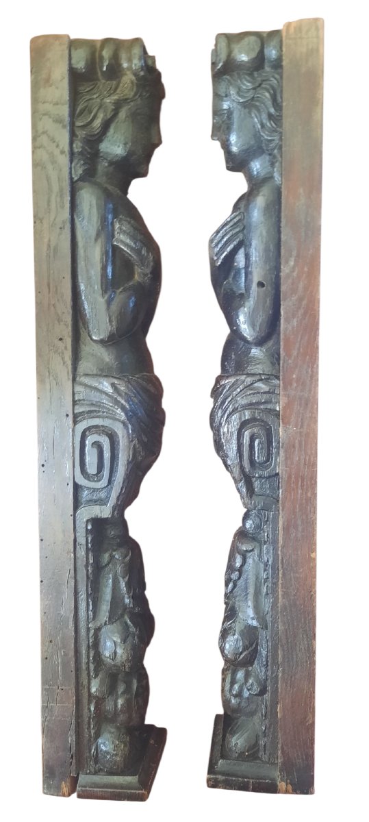 Pair Of 72 Cm Norman Caryatids, 17th Century -photo-4