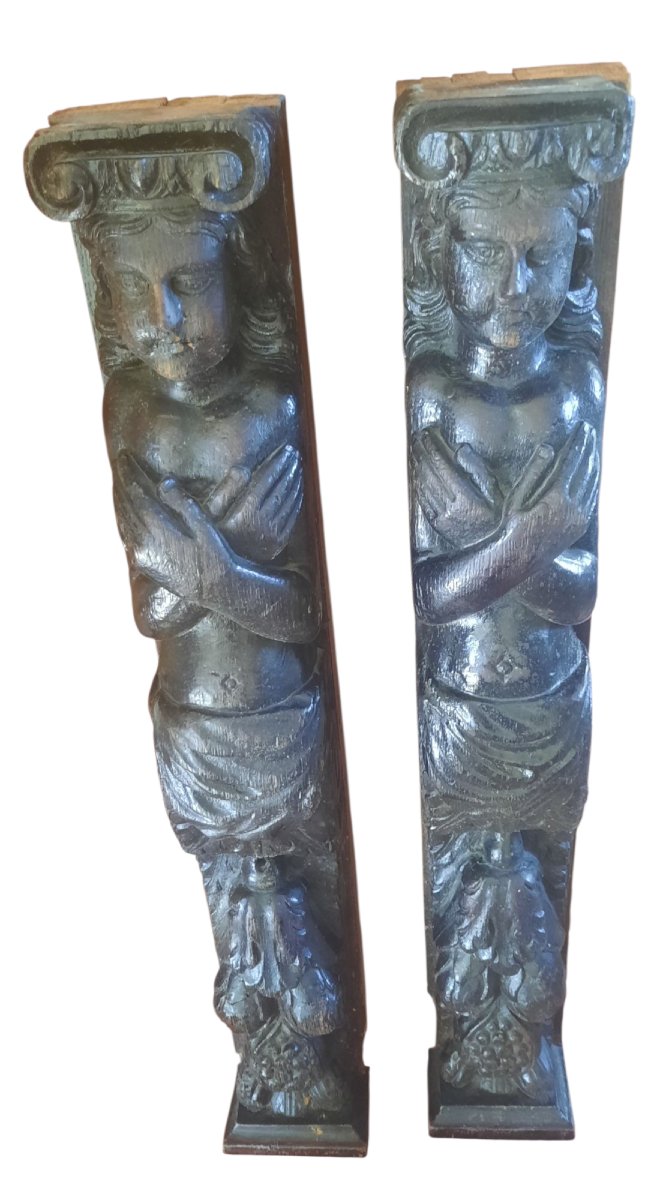 Pair Of 72 Cm Norman Caryatids, 17th Century -photo-7