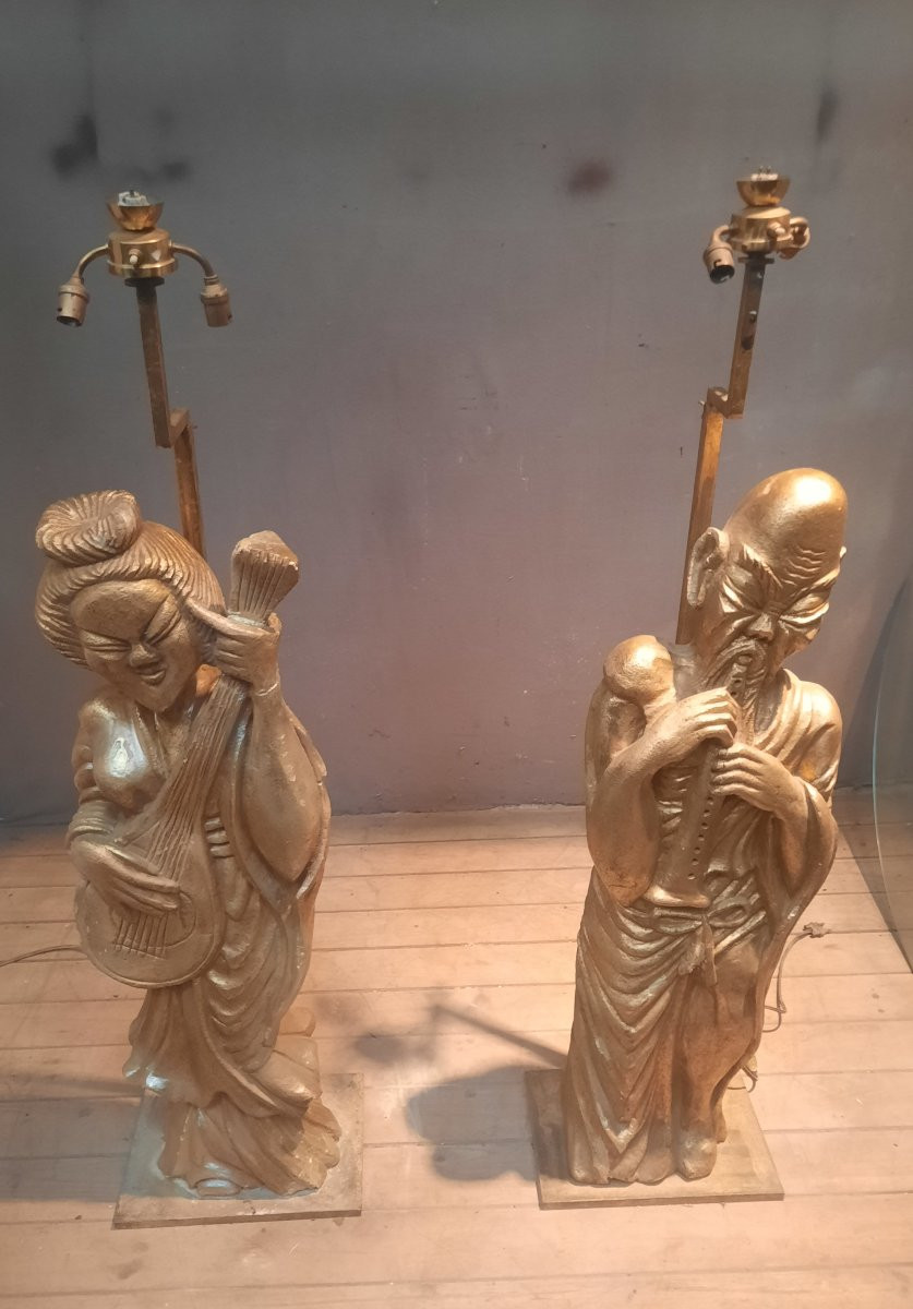Pair Of Chinese Musicians Mounted As Lampposts -photo-3