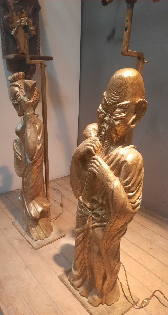 Pair Of Chinese Musicians Mounted As Lampposts -photo-4