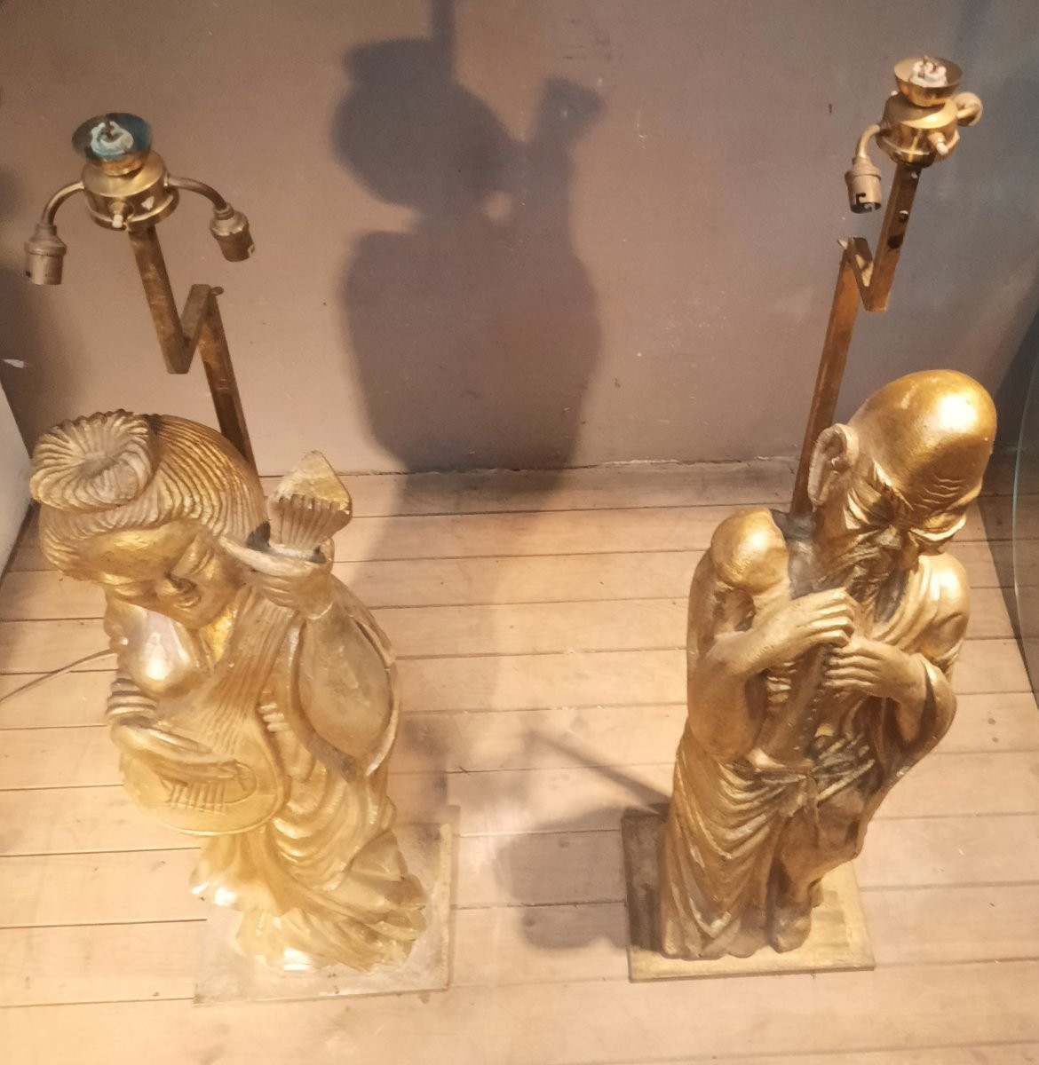 Pair Of Chinese Musicians Mounted As Lampposts -photo-2