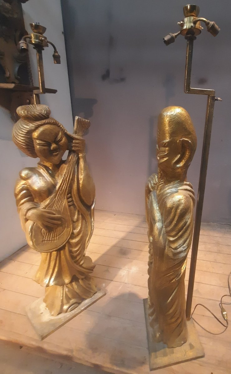 Pair Of Chinese Musicians Mounted As Lampposts -photo-8