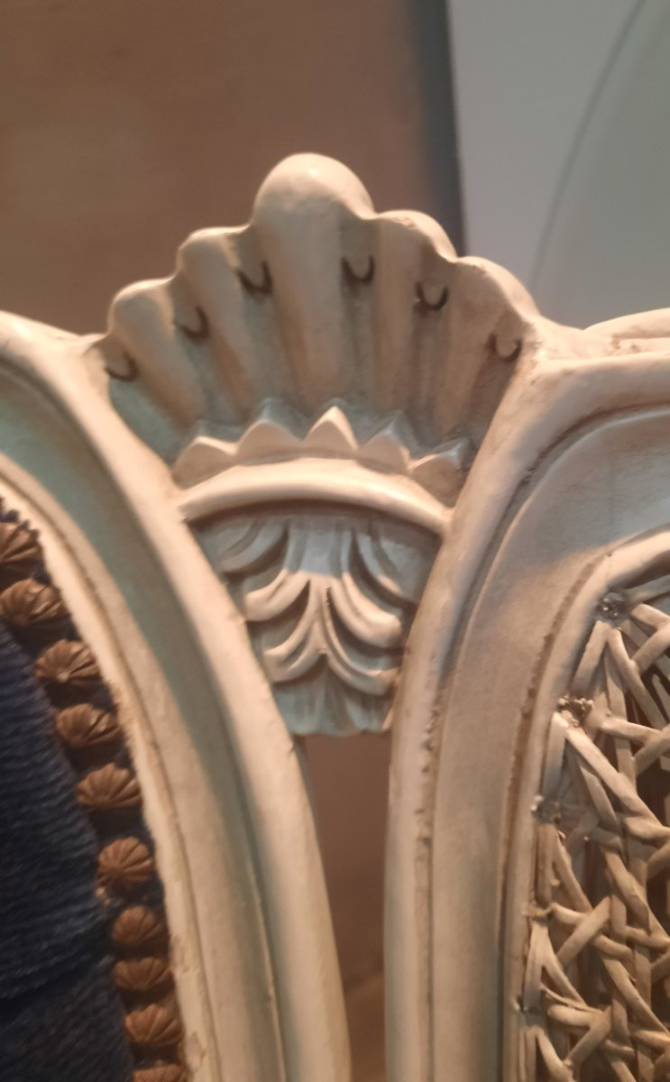 Paire de bergere en bois laqué et canage style Louis XV -photo-4